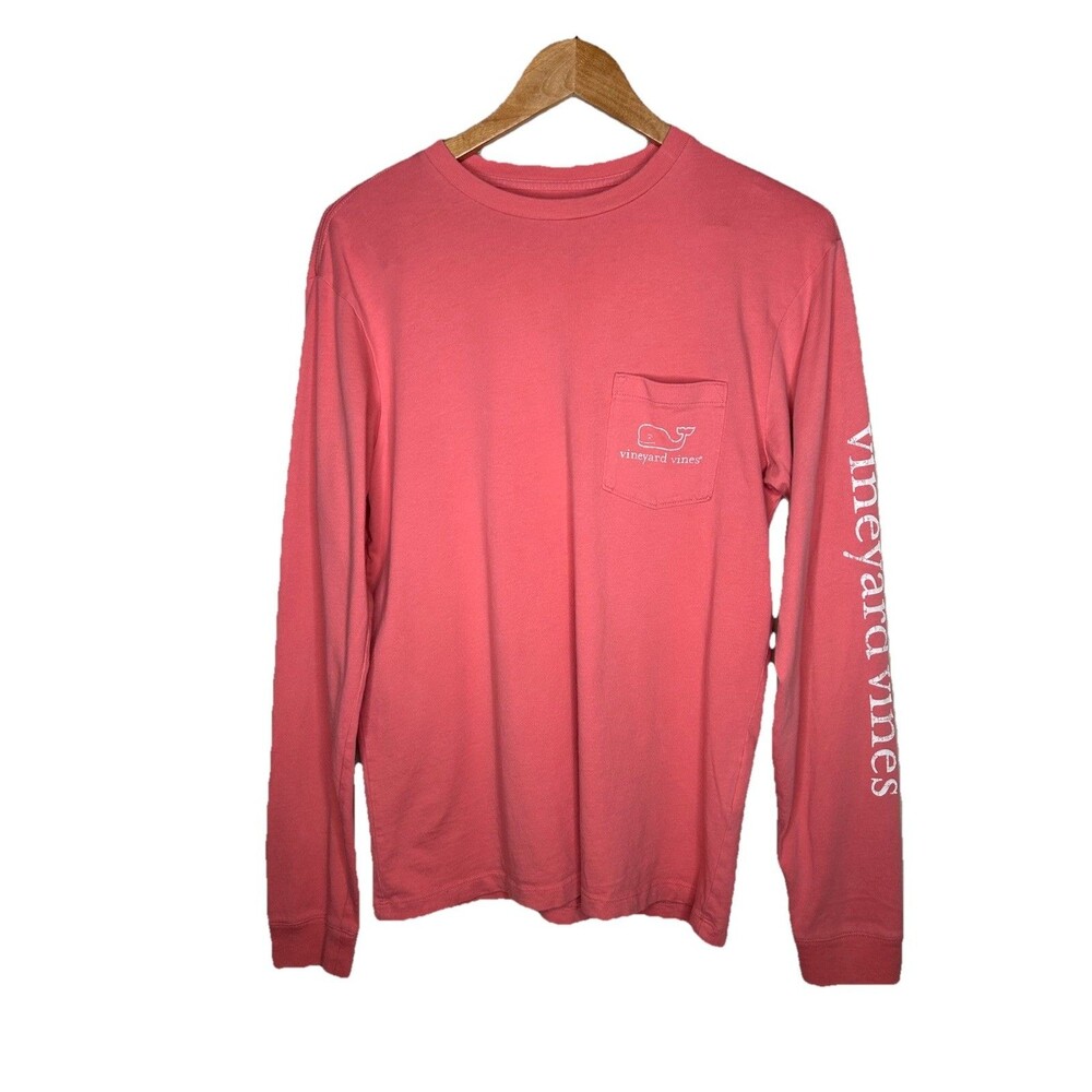 Vineyard Vines Mens Size XS Whale Logo Pocket Long Sleeve Cotton Tee Salmon